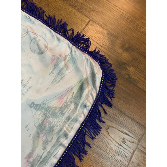 Vintage WW2 U.S. Navy Sweetheart Souvenir Satin Fringe Pillowcase - Blue Sister - Picture 4 of 11